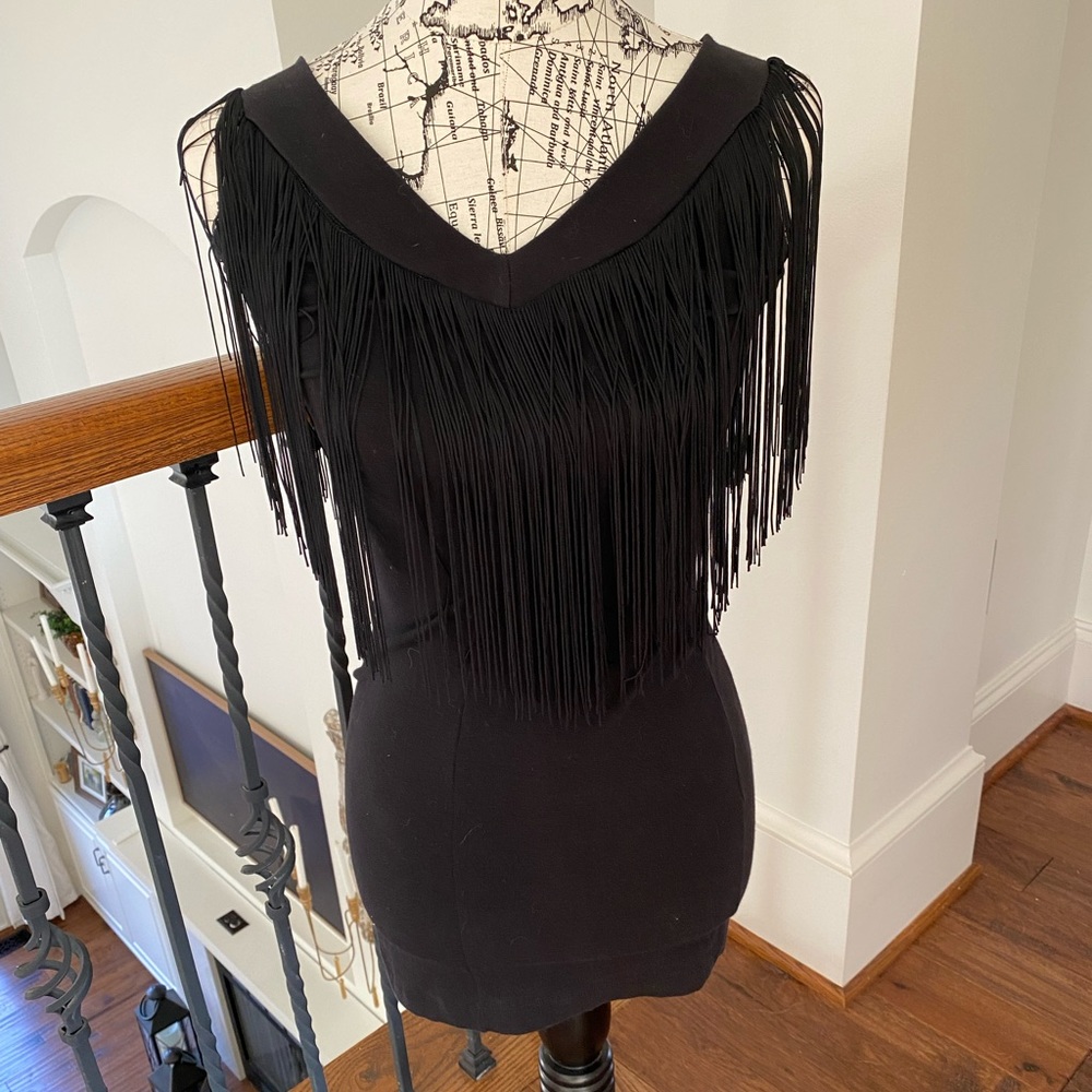 Vintage Sexy little fringe dress - black S